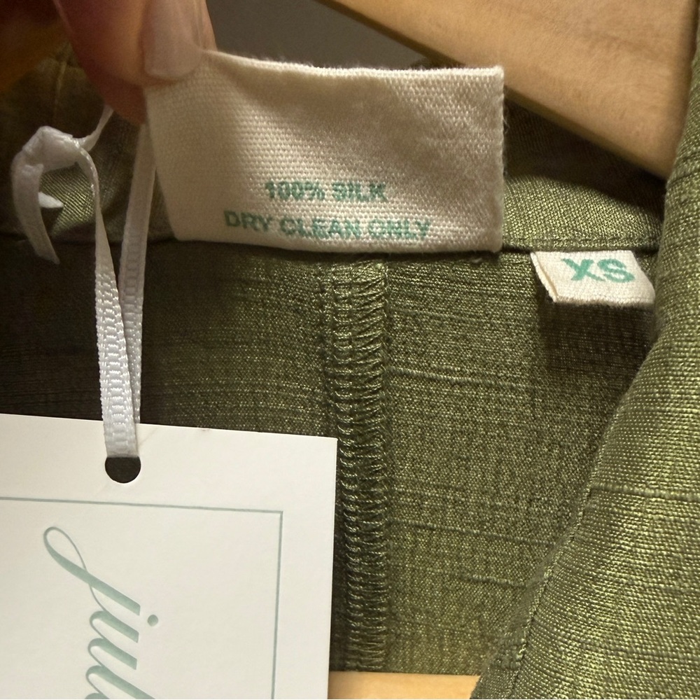 Long Sleeve Collared Midi Dress in Olive Green - Picture 2 of 5